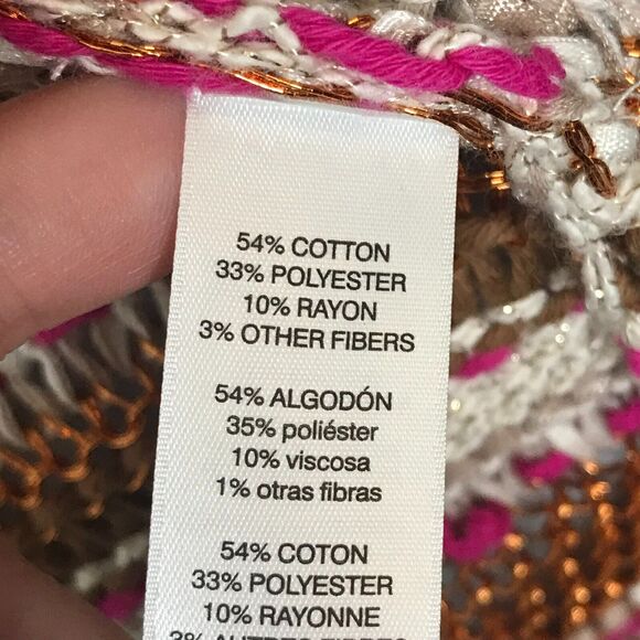 Chicos Sweater Womens Large Oatmeal Pink Copper Knit Cardigan Vest Open Front - Picture 6 of 9